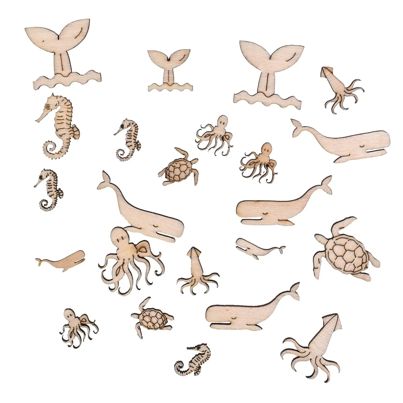 100 Pcs Unfinished Wooden Ocean Sea Animal Life Cutouts Blanks Whale Ocean Crafting Home Wooden Life Craft Art Project for Ornament Crafts