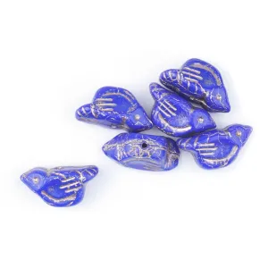 11x22mm Bird Shaped Indigo with Gold Wash Czech Glass Beads