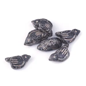 11x22mm Bird Shaped Matte Black with Metallic Beige Wash Czech Glass Beads