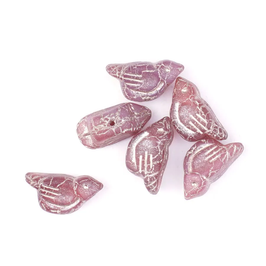 11x22mm Bird Shaped Matte Rosewood with Gold Wash Czech Glass Beads
