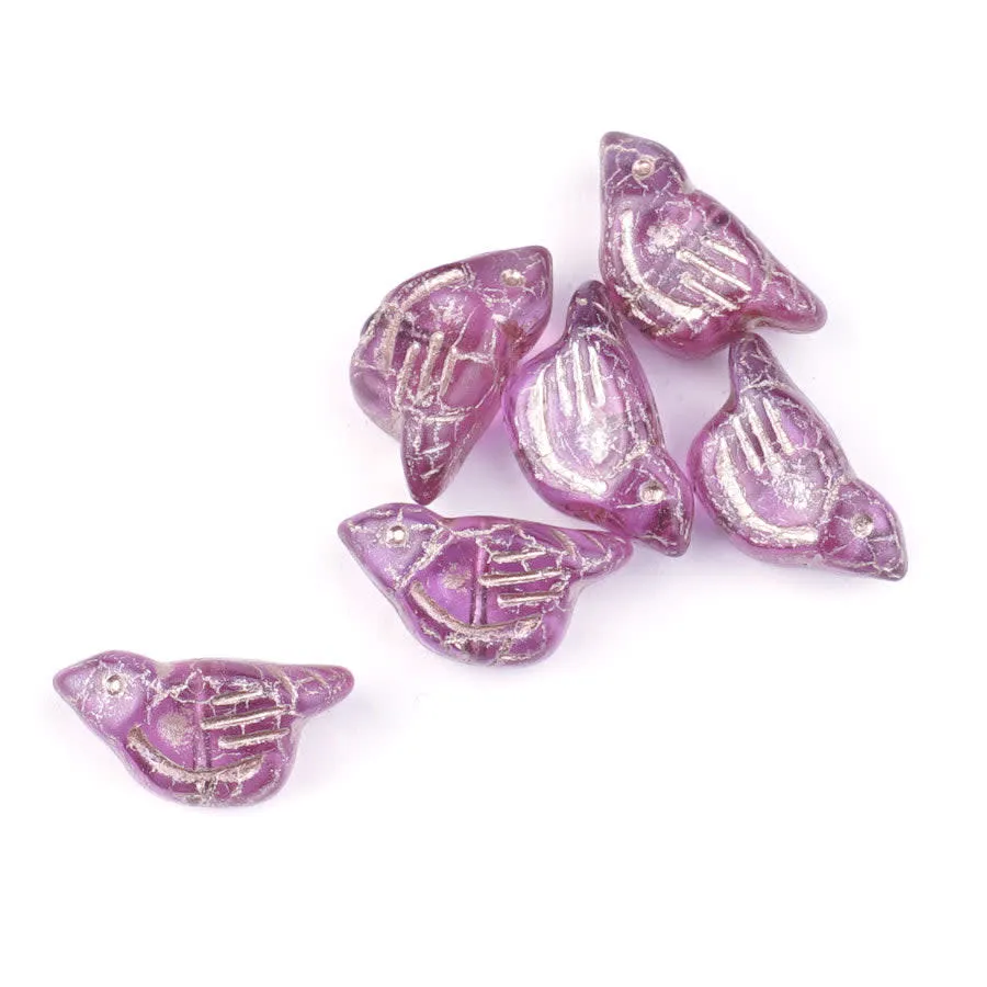 11x22mm Bird Shaped Transparent Thistle with Gold Wash Czech Glass Beads