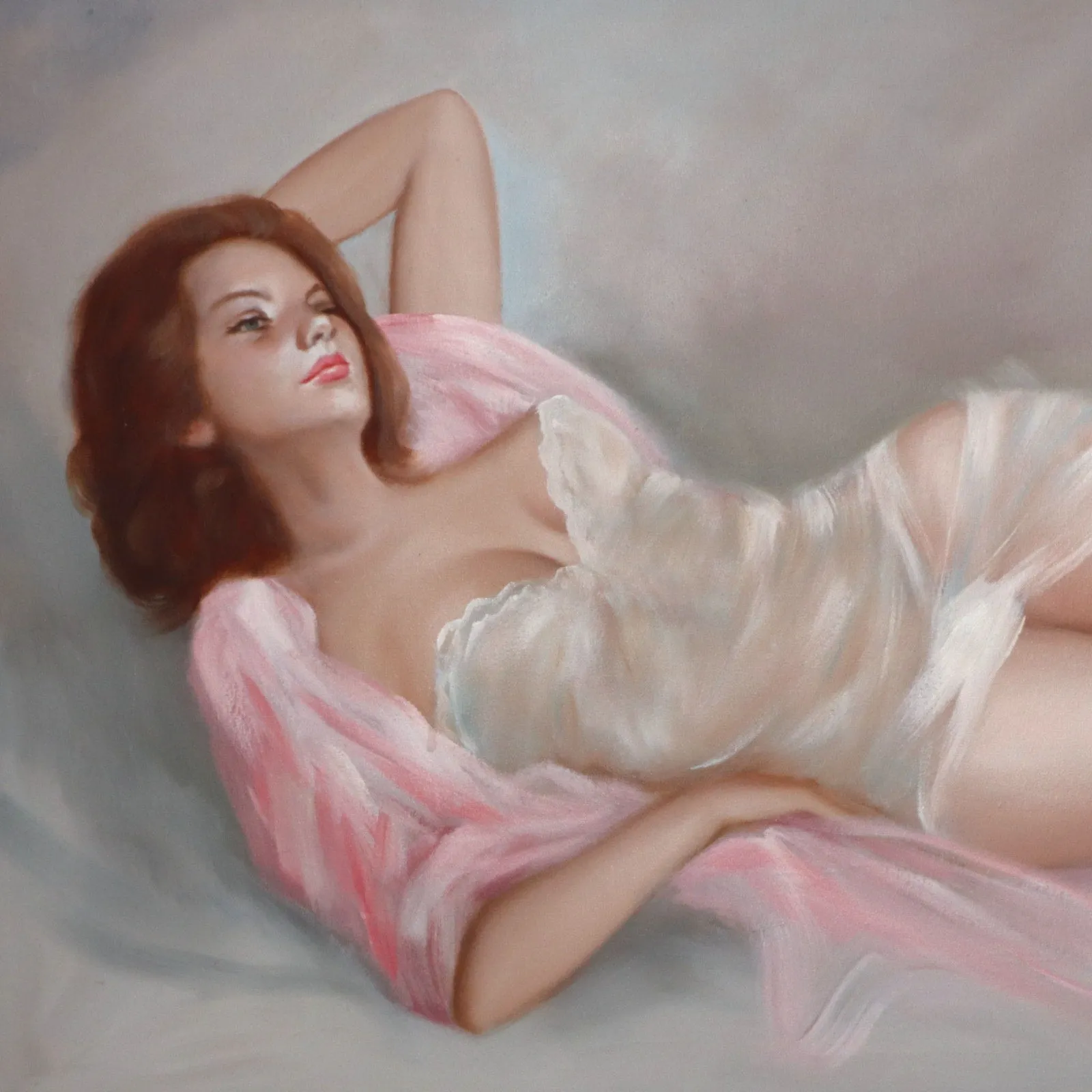 Boudoir Oil on Canvas 29x53 Framed Vintage 1970's
