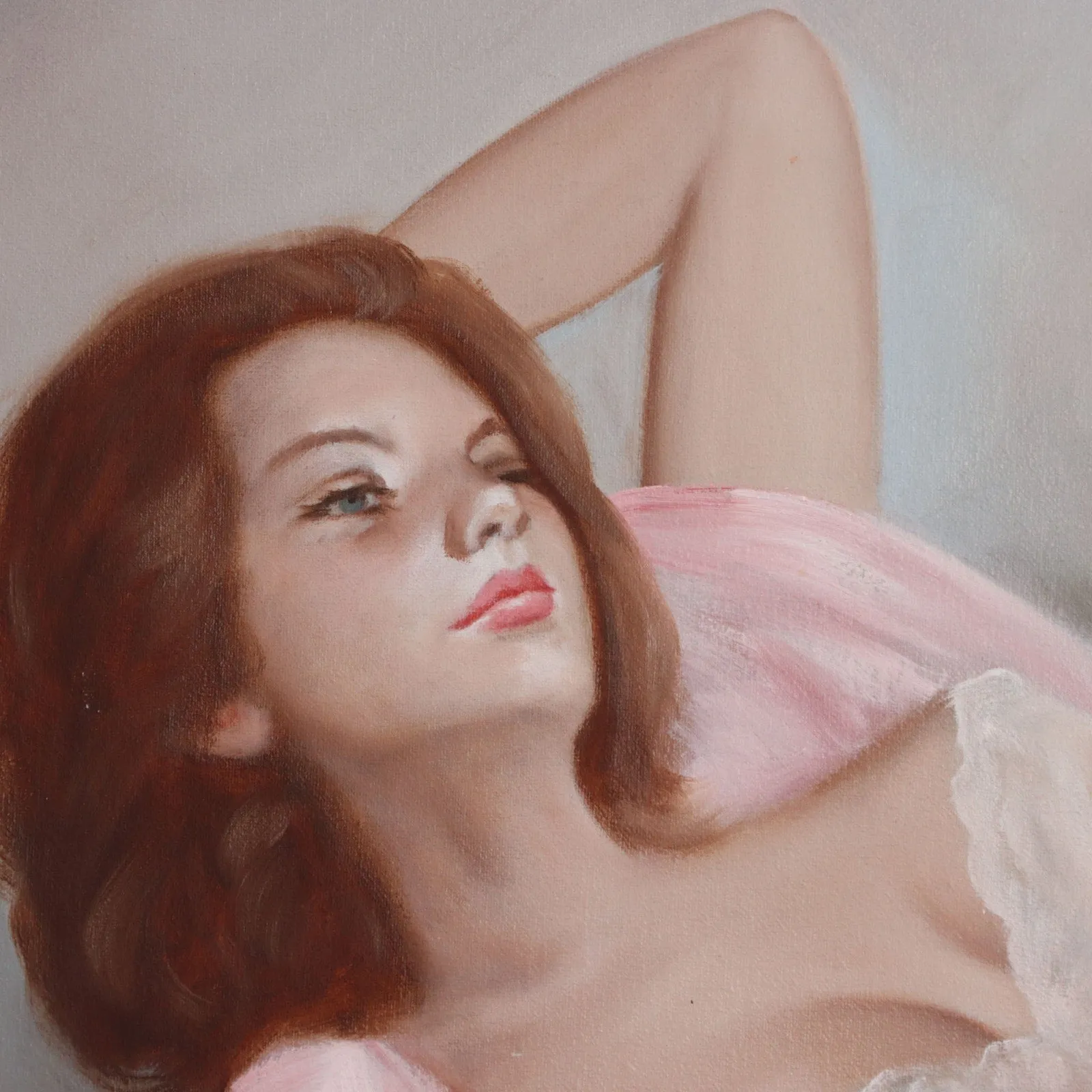 Boudoir Oil on Canvas 29x53 Framed Vintage 1970's