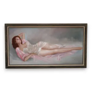 Boudoir Oil on Canvas 29x53 Framed Vintage 1970's