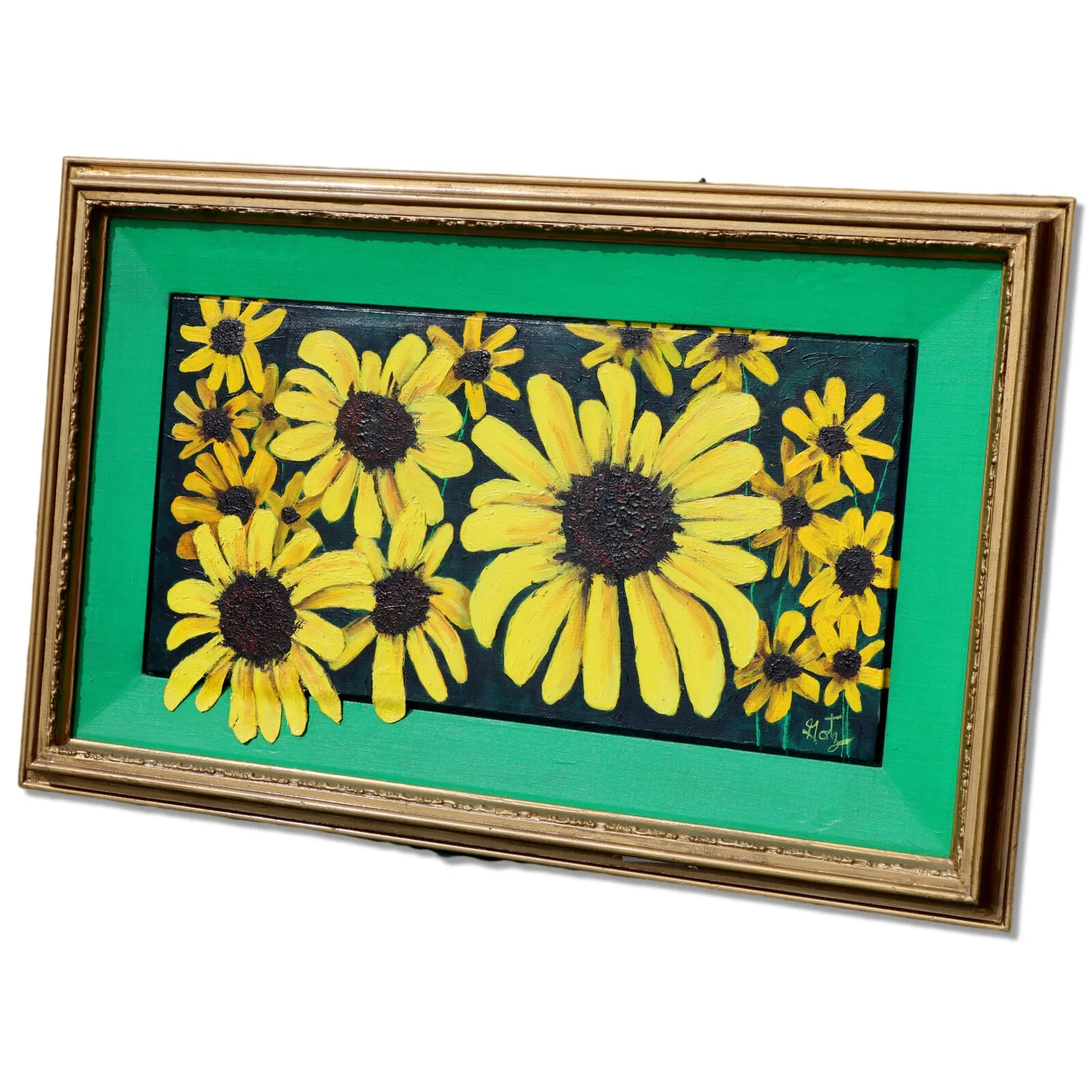 Donald Gotz "Black Eyes" Sunflowers Acrylic Mixed Media 21x33 Signed 2017