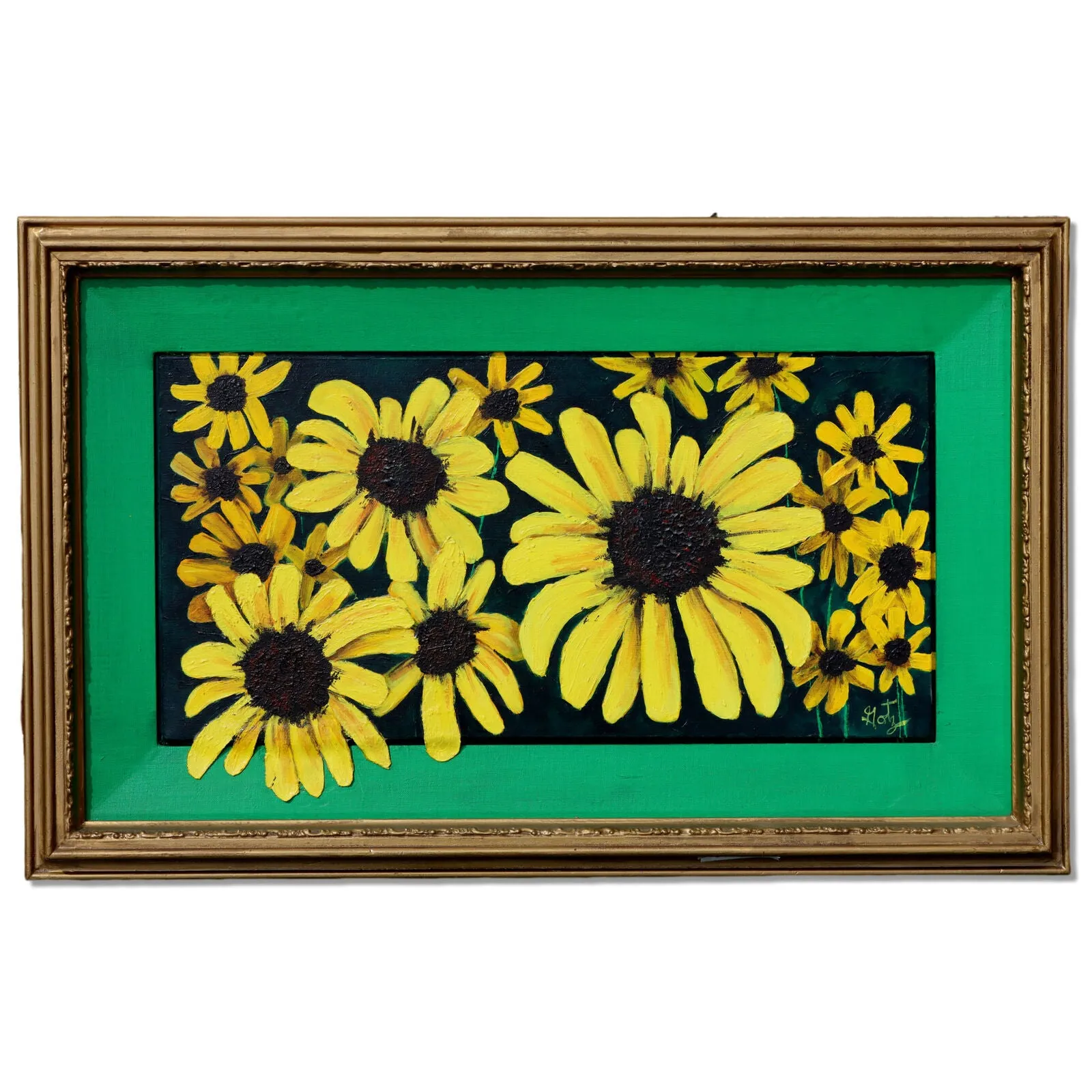 Donald Gotz "Black Eyes" Sunflowers Acrylic Mixed Media 21x33 Signed 2017