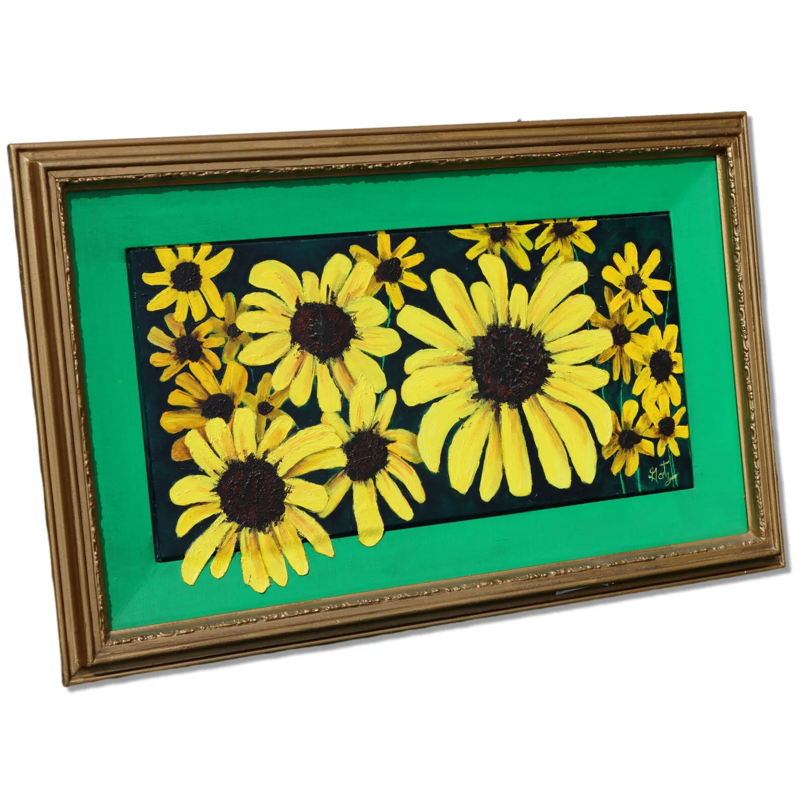 Donald Gotz "Black Eyes" Sunflowers Acrylic Mixed Media 21x33 Signed 2017