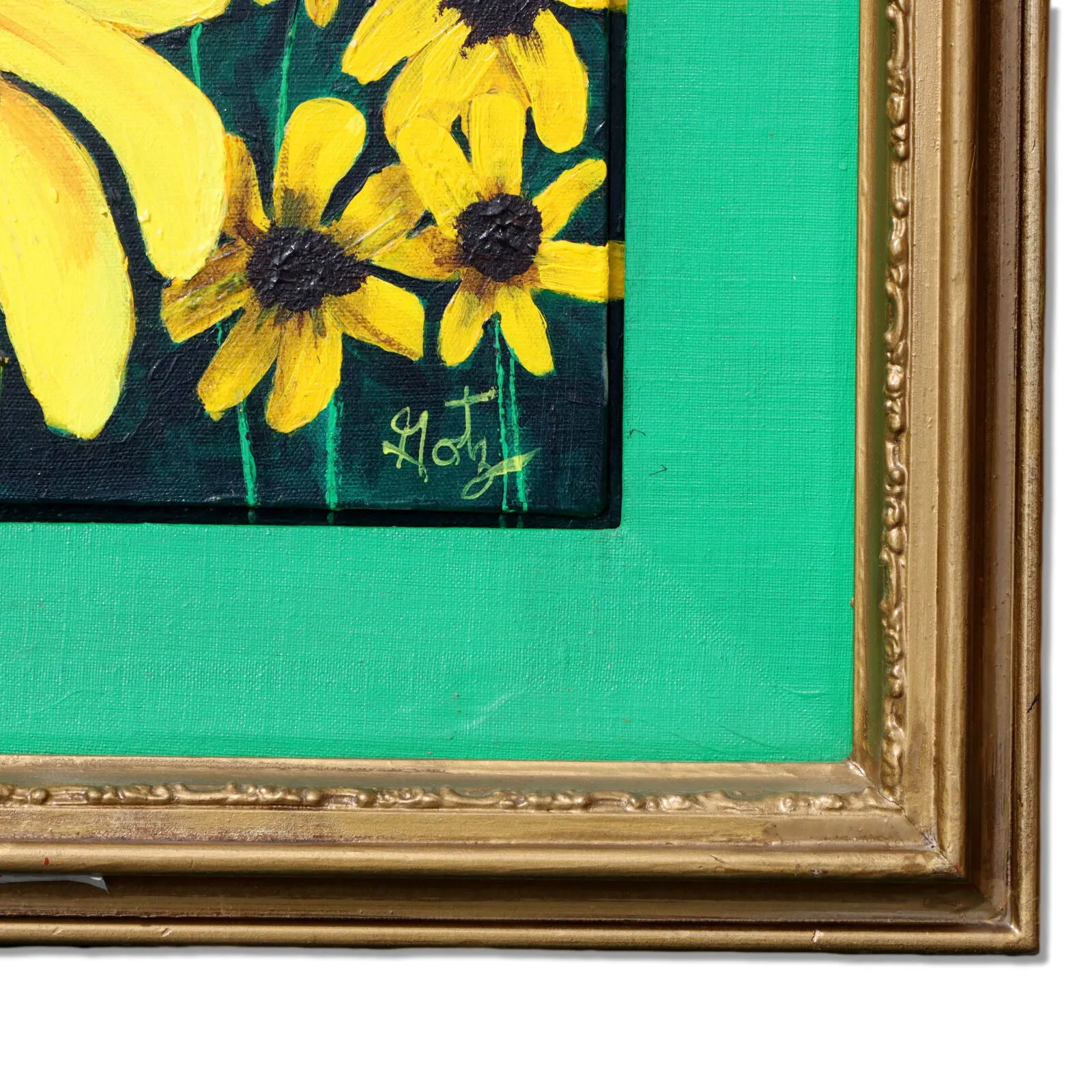 Donald Gotz "Black Eyes" Sunflowers Acrylic Mixed Media 21x33 Signed 2017