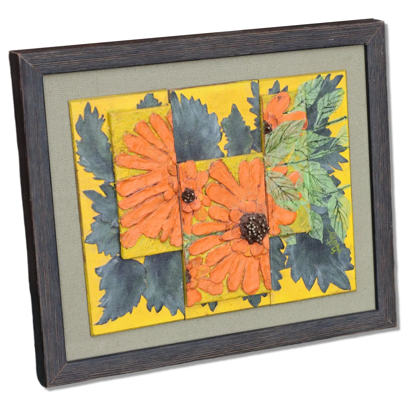 Donald Gotz "Goby" Acrylic Floral 3D Mixed Media 13x11 Signed 2017