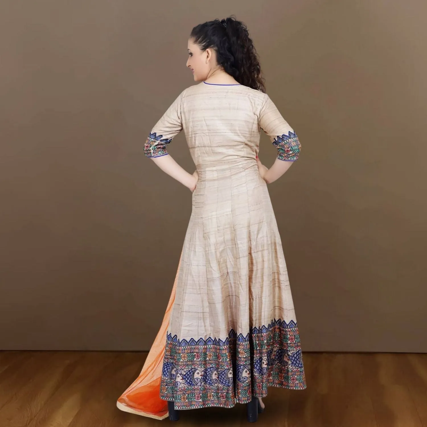 Eyana Tussar Silk Angarakha Set | Madhubani Hand-Painted | Festive Wear