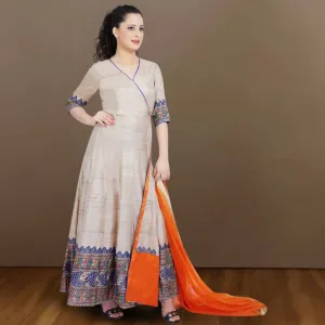 Eyana Tussar Silk Angarakha Set | Madhubani Hand-Painted | Festive Wear