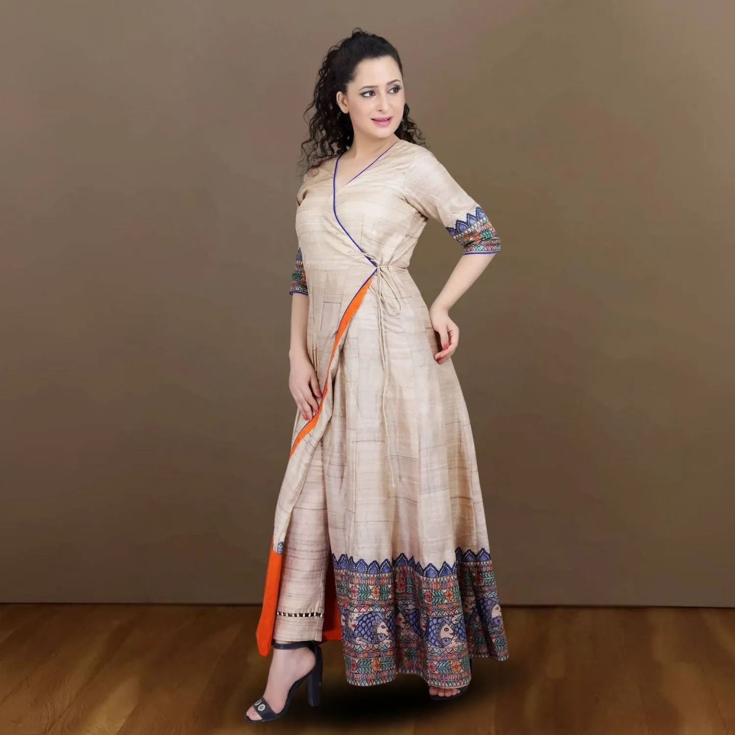 Eyana Tussar Silk Angarakha Set | Madhubani Hand-Painted | Festive Wear
