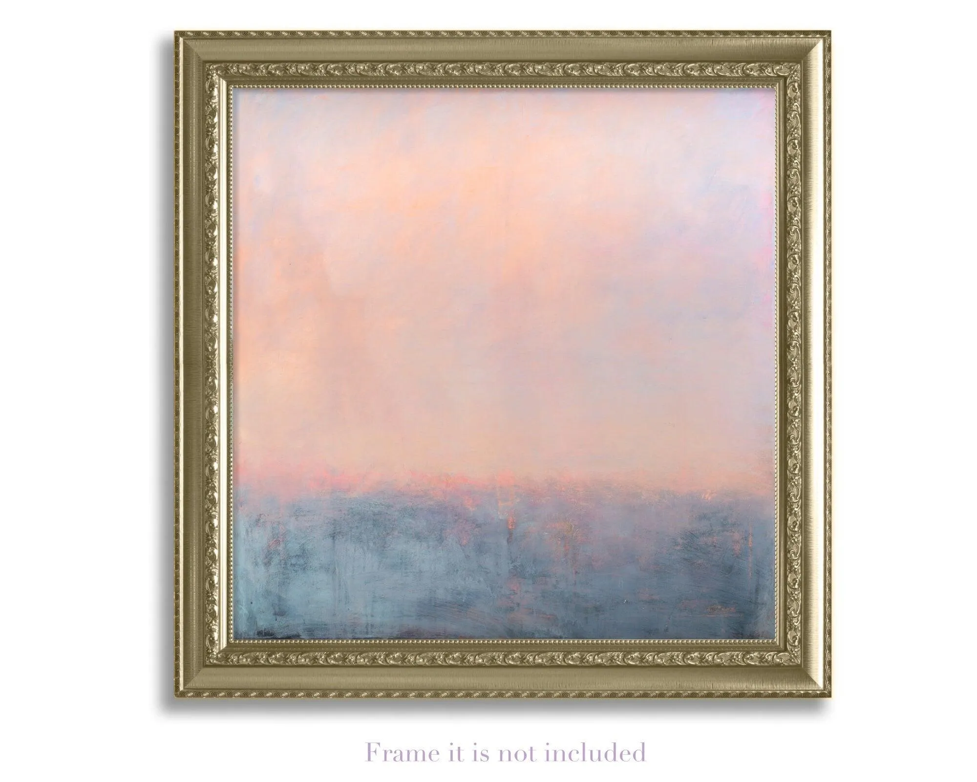 Original ocean wall art, Misty peach and blue sea abstract painting on canvas by Camilo Mattis