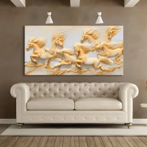 PAPER PLANE DESIGN Seven Running Horses Vastu Painting. 7 Running Horses Large Size Canvas Framed Wall Art for Home Decor. Vastu Wall Art for Office, Home, Hotels, Resorts. (VASTU PAINTING FOR HOME)